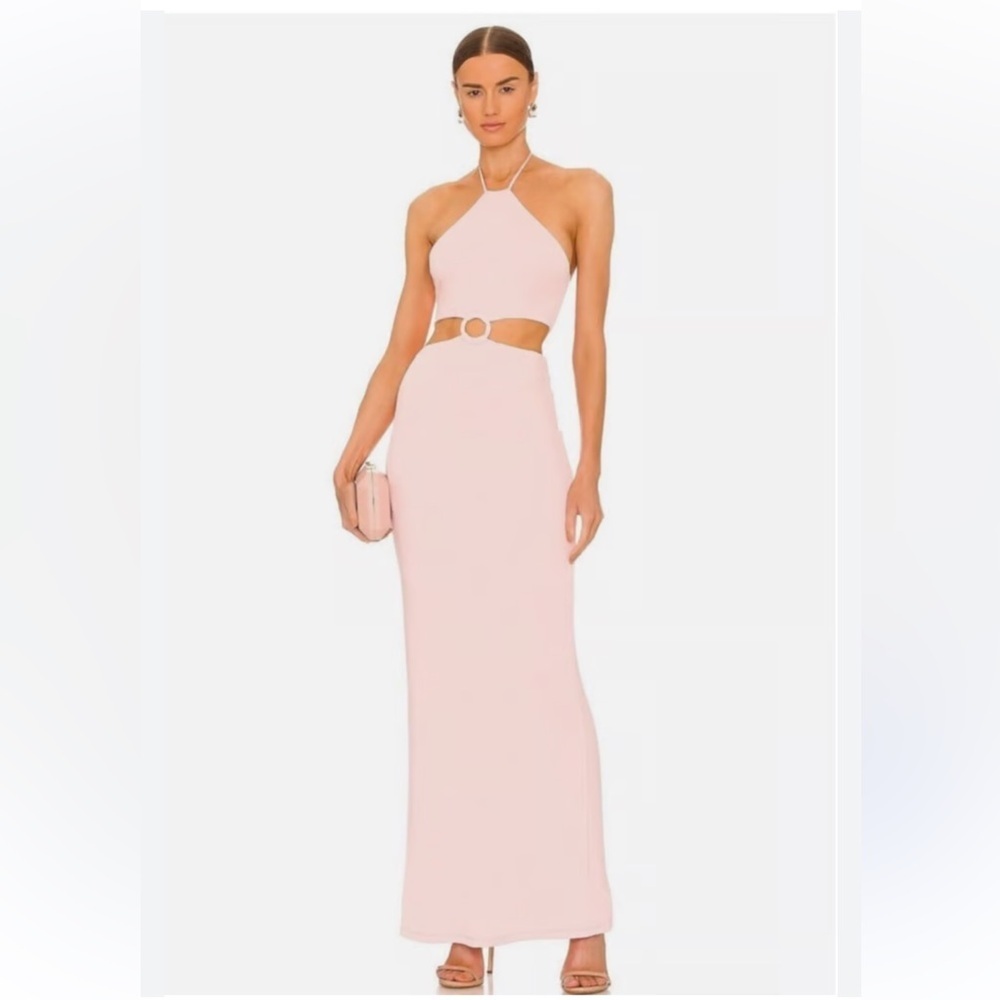 NWT Alice + Olvia English Rose Marquerite Cutout Jersey Halter Pink Maxi Dress 6